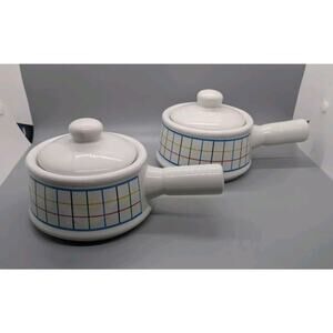 Mardi Gras Collection Soup Bowls Set Of 2 Bowl Mug Crocks Handle Mt Clemens Grid